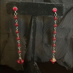 NWOT red CZ stone linear earrings